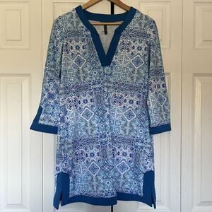 Women’s Aqua Et Sol Swim Tunic Dress Blue White Size Medium